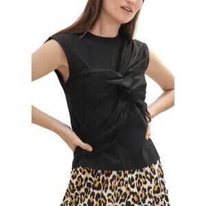Msgm Asymmetric Black Knot Front Mesh Top Size L